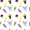 Colorful ice-cream seamless pattern. White background. Summer food illustration. Sweet Frozen Desserts. Design for wrapping paper